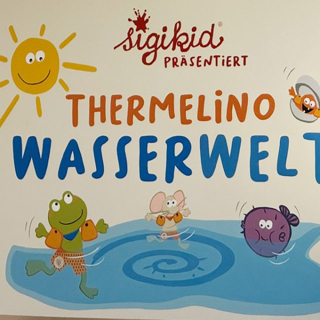Logo über den Zugang zur Thermelino Wasserwelt präsentiert von sigikid